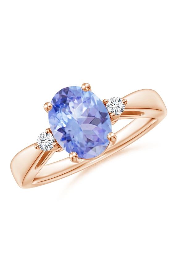 Natural Tapered Shank 1.9 ct Tanzanite Ring with Diamond Accents in 14K Rose Gold for Women (Size-9x7mm) | December Birthstone, Anniversary, Jewelry Gift for Women | Natural Tanzanite Ring
