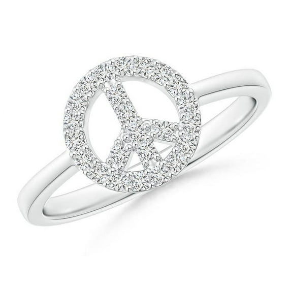 ANGARA Natural Tapered-Shank Diamond Peace Sign Ring in 14K White Gold for Women (Size-1.25mm| Color-H| Clarity-SI2) | April Birthstone, Anniversary, Jewelry Gift for Women | Natural Diamond Ring