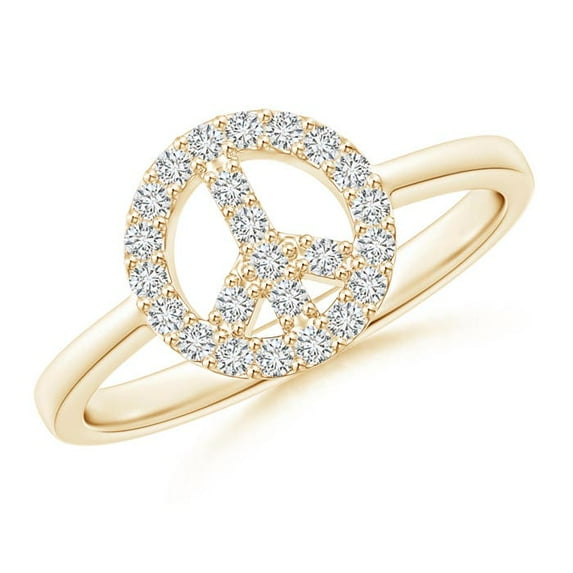 ANGARA Natural Tapered-Shank Diamond Peace Sign Ring in 14K Yellow Gold for Women (Size-1.25mm| Color-H| Clarity-SI2) | April Birthstone, Anniversary, Jewelry Gift for Women | Natural Diamond Ring