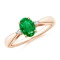 thumbnail image 1 of ANGARA Natural Tapered Shank Emerald Solitaire Ring with Diamond Accents in 14K Rose Gold for Women (Size-7x5mm) | May Birthstone, Birthday, Anniversary, Jewelry Gift for Women | Natural Emerald Ring, 1 of 9