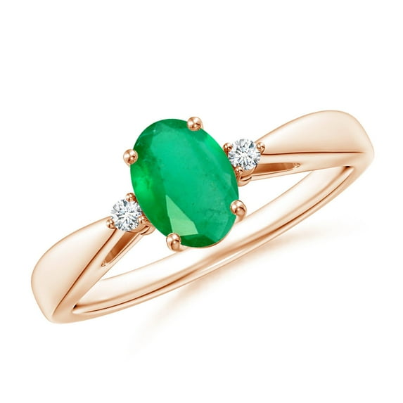 ANGARA Natural Tapered Shank Emerald Solitaire Ring with Diamond Accents in 14K Rose Gold for Women (Size-7x5mm) | May Birthstone, Birthday, Anniversary, Jewelry Gift for Women | Natural Emerald Ring