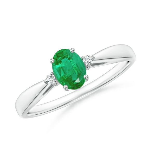 ANGARA Natural Tapered Shank Emerald Solitaire Ring with Diamond Accents in 14K White Gold for Women (Size-6x4mm) | May Birthstone, Anniversary, Jewelry Gift for Women | Natural Emerald Ring
