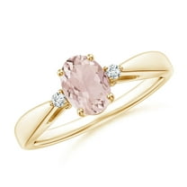 ANGARA Natural Tapered Shank Morganite Solitaire Ring with Diamond Accents in 14K Yellow Gold for Women | Birthday, Anniversary, Jewelry Gift for Women | Natural Morganite Ring