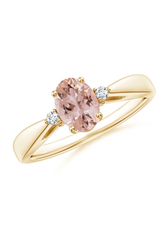 Natural Tapered Shank Morganite Solitaire Ring with Diamond Accents in 14K Yellow Gold for Women | Birthday, Anniversary, Jewelry Gift for Women | Natural Morganite Ring