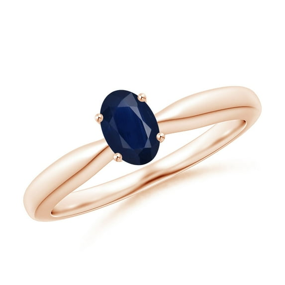 ANGARA Natural Tapered Shank Oval Solitaire Sapphire Ring in 14K Rose Gold for Women (Size-6x4mm) | September Birthstone, Birthday, Anniversary, Jewelry Gift for Women | Natural Blue Sapphire Ring