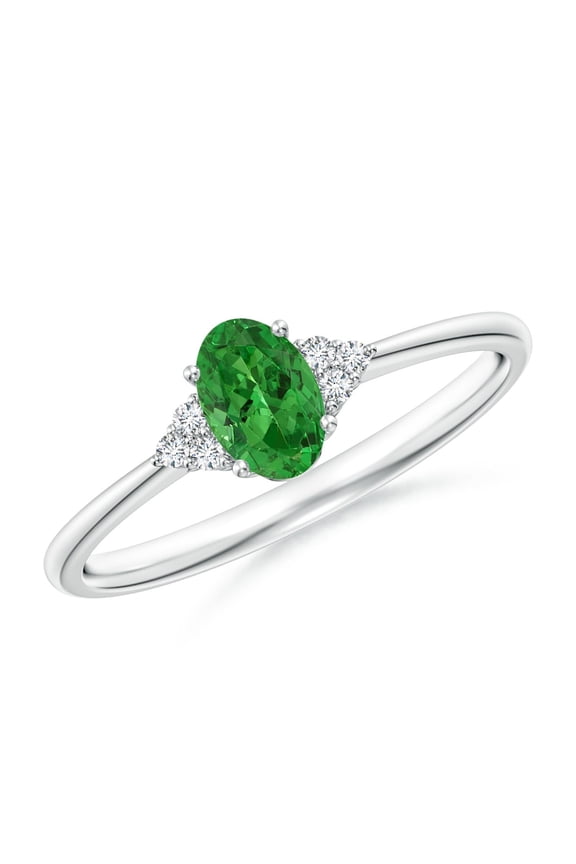 Natural Tapered Shank Oval Tsavorite Ring with Trio Diamond Accent in 925 Sterling Silver for Women | Birthday, Anniversary, Jewelry Gift for Women | Natural Tsavorite Ring