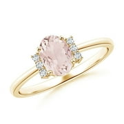 ANGARA Natural Tapered Shank Solitaire Oval Morganite Ring with Diamonds in 14K Yellow Gold for Women | Birthday, Anniversary, Jewelry Gift for Women | Natural Morganite Ring