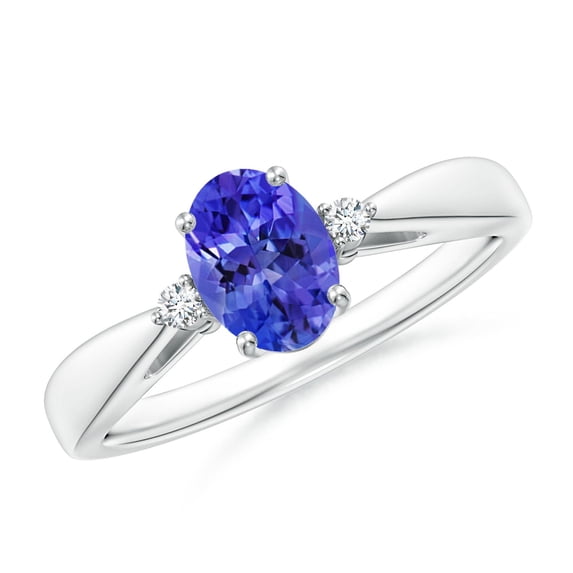ANGARA Natural Tapered Shank Tanzanite Solitaire Ring with Diamond Accents in 14K White Gold for Women (Size-7x5mm) | December Birthstone, Anniversary, Jewelry Gift for Women | Natural Tanzanite Ring