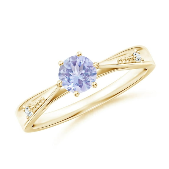 ANGARA Natural Tapered Shank Tanzanite Solitaire Ring with Diamonds in 14K Yellow Gold for Women (Size-5mm) | December Birthstone, Anniversary, Jewelry Gift for Women | Natural Tanzanite Ring