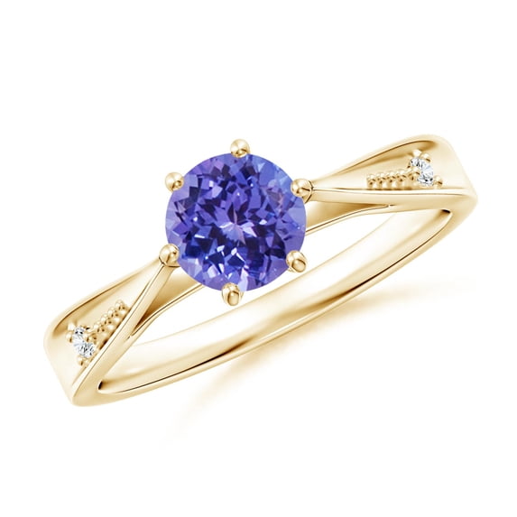 ANGARA Natural Tapered Shank Tanzanite Solitaire Ring with Diamonds in 14K Yellow Gold for Women (Size-6mm) | December Birthstone, Anniversary, Jewelry Gift for Women | Natural Tanzanite Ring