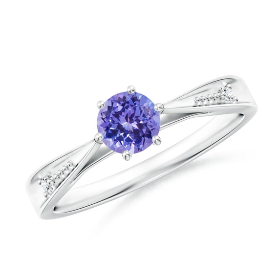 ANGARA Natural Tapered Shank Tanzanite Solitaire Ring with Diamonds in 925 Sterling Silver for Women (Size-5mm) | December Birthstone, Anniversary, Jewelry Gift for Women | Natural Tanzanite Ring