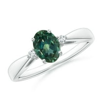 Angara Rings - Natural Teal Montana Sapphire Solitaire Ring with Diamonds in 14K White Gold for Women (Size-7x5mm) | September Birthstone Jewelry, Birthday, Anniversary, Jewelry Gift for Women