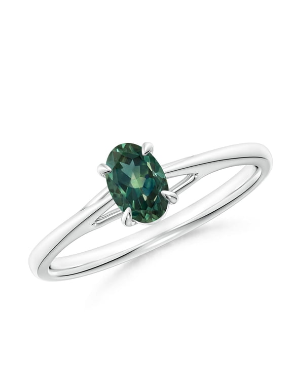 Natural Teal Montana Sapphire Engagement Ring for Women - Teal Montana Sapphire Solitaire Ring in Sterling Silver | Ring Size - 10