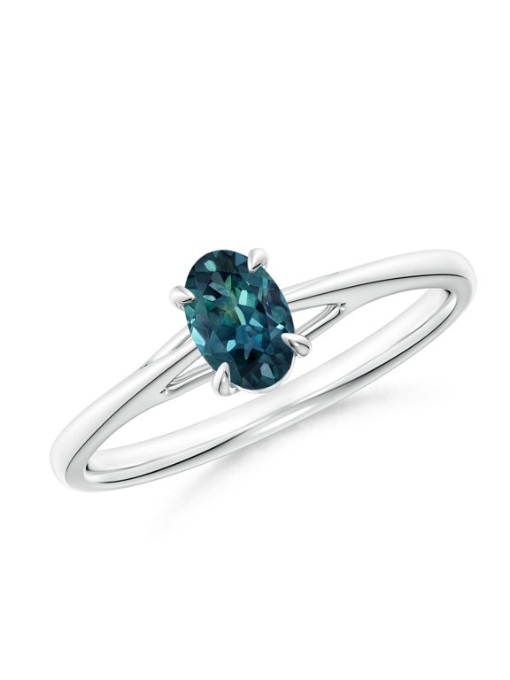 Natural Teal Montana Sapphire Engagement Ring for Women - Teal Montana Sapphire Solitaire Ring in Sterling Silver | Ring Size - 6
