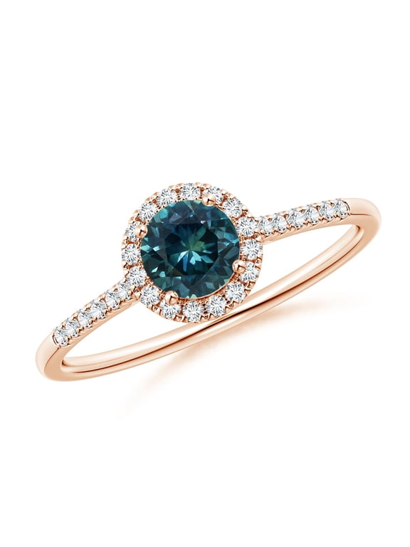 Natural Teal Montana Sapphire Halo Ring with Diamonds in 14K Rose Gold for Women (Size-5mm) | September Birthstone, Anniversary, Jewelry Gift for Women | Natural Teal Montana Sapphire Ring