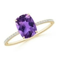 thumbnail image 1 of ANGARA Natural Thin Shank Cushion Cut 1.2 ct Amethyst Ring with Diamonds in 14K Yellow Gold for Women (Size-8x6mm) | February Birthstone, Anniversary, Jewelry Gift for Women | Natural Amethyst Ring, 1 of 9