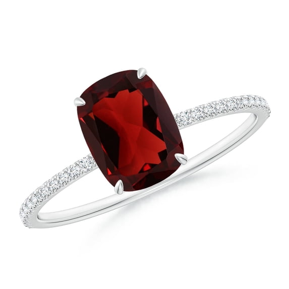 ANGARA Natural Thin Shank Cushion Cut 1.6 ct Garnet Ring With Diamond Accents in 14K White Gold for Women (Size-8x6mm) | January Birthstone, Anniversary, Jewelry Gift for Women | Natural Garnet Ring