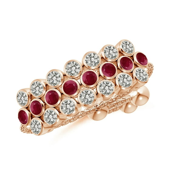 ANGARA Natural Three Row Bezel-Set Ruby and Diamond Tennis Bolo Ring in 14K Rose Gold for Women (Size-1.8mm) | July Birthstone, Birthday, Anniversary, Jewelry Gift for Women | Natural Ruby Ring