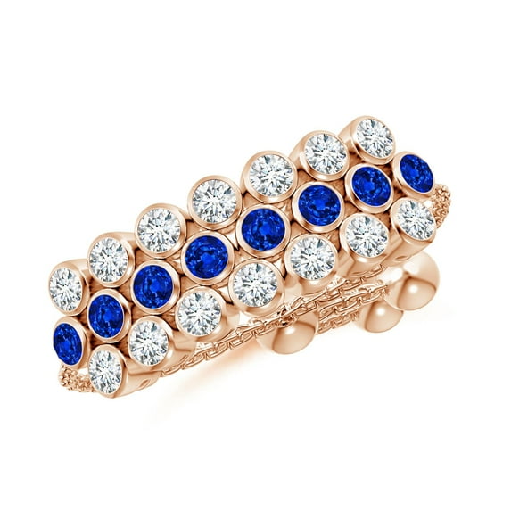 ANGARA Natural Three Row Bezel-Set Sapphire and Diamond Tennis Bolo Ring in 14K Rose Gold for Women (Size-1.8mm) | September Birthstone, Anniversary, Jewelry Gift for Women | Natural Sapphire Ring