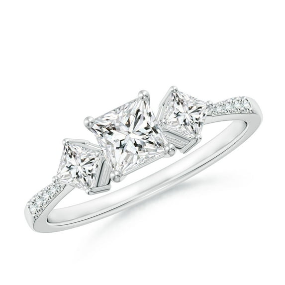 ANGARA Natural Three Stone Diamond Engagement Ring in 14K White Gold for Women (Size-4.5mm| Color-H| Clarity-SI2) | April Birthstone, Anniversary, Jewelry Gift for Women | Natural Diamond Ring