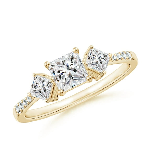 ANGARA Natural Three Stone Diamond Engagement Ring in 14K Yellow Gold for Women (Size-4.5mm| Color-I-J| Clarity-I1-I2) | April Birthstone, Anniversary, Jewelry Gift for Women | Natural Diamond Ring