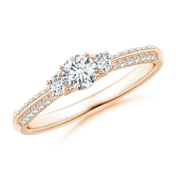 ANGARA Natural Three Stone Diamond Ring with in 14K Rose Gold for Women (Size-4.1mm | Color-G | Clarity-VS2) | April Birthstone, Birthday, Anniversary, Jewelry Gift for Women | Natural Diamond Ring