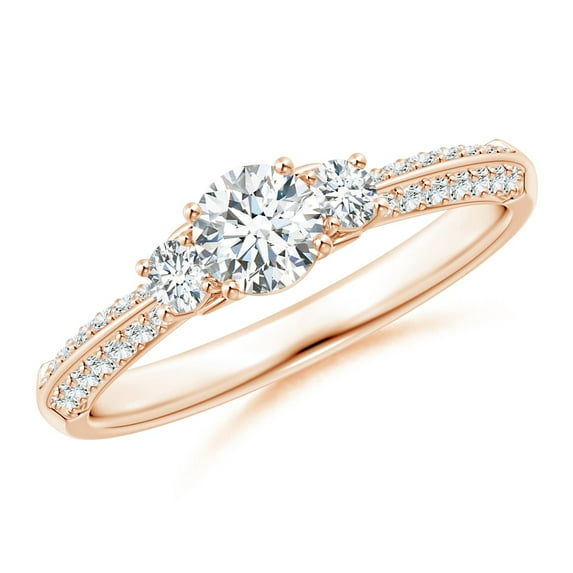ANGARA Natural Three Stone Diamond Ring with in 14K Rose Gold for Women (Size-4.5mm | Color-G | Clarity-VS2) | April Birthstone, Birthday, Anniversary, Jewelry Gift for Women | Natural Diamond Ring