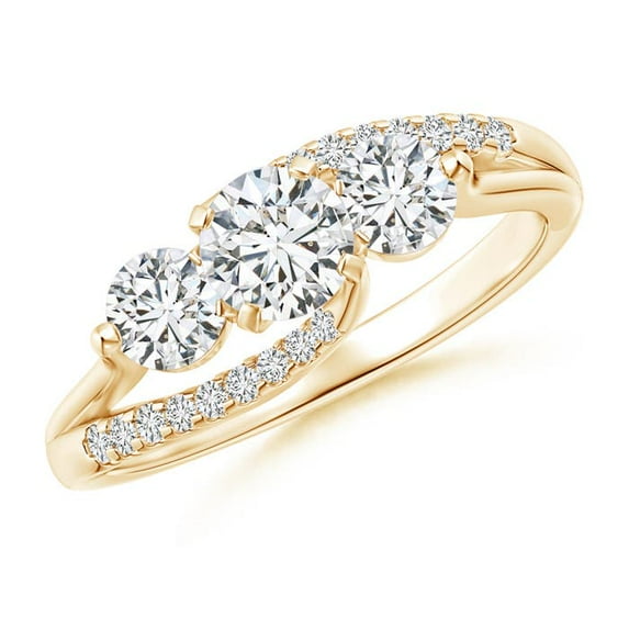 ANGARA Natural Three Stone Diamond Split Bypass Ring in 14K Yellow Gold for Women (Size-4.9mm| Color-H| Clarity-SI2) | April Birthstone, Anniversary, Jewelry Gift for Women | Natural Diamond Ring