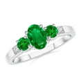 thumbnail image 1 of ANGARA Natural Three Stone Emerald Engagement Ring with Diamond Accents in 14K White Gold for Women (Size-6x4mm) | May Birthstone, Birthday, Anniversary, Jewelry Gift for Women | Natural Emerald Ring, 1 of 9