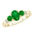 thumbnail image 1 of ANGARA Natural Three Stone Emerald Engagement Ring with Diamond Accents in 14K Yellow Gold for Women (Size-6x4mm) | May Birthstone, Anniversary, Jewelry Gift for Women | Natural Emerald Ring, 1 of 9