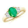 thumbnail image 1 of ANGARA Natural Three Stone Oval 1.1 ct Emerald and Half Moon Diamond Ring in 14K Yellow Gold for Women (Size-8x6mm) | May Birthstone, Anniversary, Jewelry Gift for Women | Natural Emerald Ring, 1 of 9