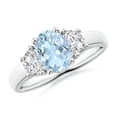 thumbnail image 1 of ANGARA Natural Three Stone Oval 1 ct Aquamarine and Half Moon Diamond Ring in 14K White Gold for Women (Size-8x6mm) | March Birthstone, Anniversary, Jewelry Gift for Women | Natural Aquamarine Ring, 1 of 9