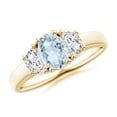 thumbnail image 1 of ANGARA Natural Three Stone Oval Aquamarine and Half Moon Diamond Ring in 14K Yellow Gold for Women (Size-7x5mm) | March Birthstone, Anniversary, Jewelry Gift for Women | Natural Aquamarine Ring, 1 of 9
