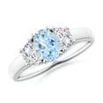 thumbnail image 1 of ANGARA Natural Three Stone Oval Aquamarine and Half Moon Diamond Ring in 925 Sterling Silver for Women (Size-7x5mm) | March Birthstone, Anniversary, Jewelry Gift for Women | Natural Aquamarine Ring, 1 of 7