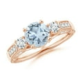 thumbnail image 1 of ANGARA Natural Three Stone Round 1.12 ct Aquamarine and Diamond Ring in 14K Rose Gold for Women (Size-7mm) | March Birthstone, Birthday, Anniversary, Jewelry Gift for Women | Natural Aquamarine Ring, 1 of 7