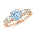 thumbnail image 1 of ANGARA Natural Three Stone Round 1.12 ct Aquamarine and Diamond Ring in 14K Rose Gold for Women (Size-7mm) | March Birthstone, Birthday, Anniversary, Jewelry Gift for Women | Natural Aquamarine Ring, 1 of 7