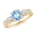 thumbnail image 1 of ANGARA Natural Three Stone Round 1.12 ct Aquamarine and Diamond Ring in 14K Yellow Gold for Women (Size-7mm) | March Birthstone, Anniversary, Jewelry Gift for Women | Natural Aquamarine Ring, 1 of 9