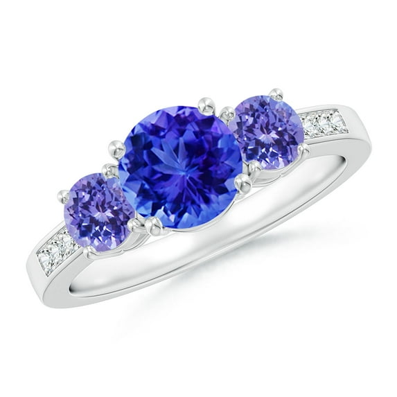 ANGARA Natural Three Stone Round 1.45 ct Tanzanite Ring with Diamond Accents in 14K White Gold for Women (Size-7mm) | December Birthstone, Anniversary, Jewelry Gift for Women | Natural Tanzanite Ring