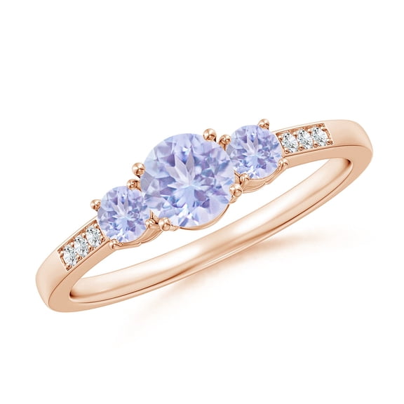 ANGARA Natural Three Stone Round Tanzanite Ring with Diamond Accents in 14K Rose Gold for Women (Size-5mm) | December Birthstone, Anniversary, Jewelry Gift for Women | Natural Tanzanite Ring