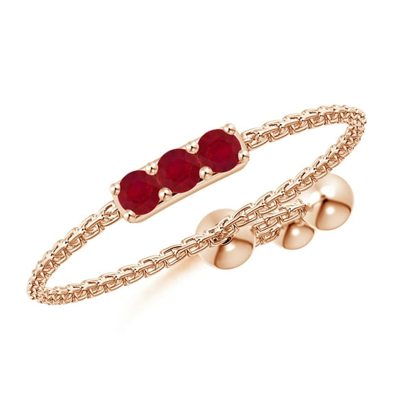 ANGARA Natural Three Stone Ruby Bar Bolo Ring in 14K Rose Gold for Women (Size-2mm) | July Birthstone, Birthday, Anniversary, Jewelry Gift for Women | Natural Ruby Ring