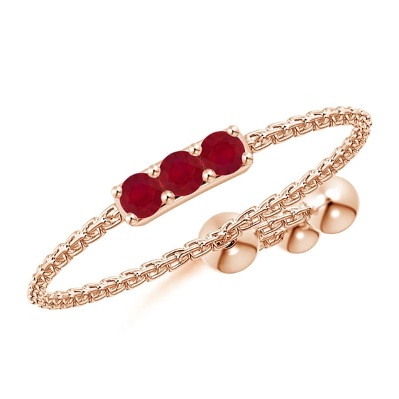 ANGARA Natural Three Stone Ruby Bar Bolo Ring in 14K Rose Gold for Women (Size-2mm) | July Birthstone Jewelry for Her