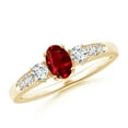 thumbnail image 1 of ANGARA Natural Three Stone Ruby and Diamond Ring with Accents in 14K Yellow Gold for Women (Size-6x4mm) | July Birthstone, Birthday, Anniversary, Jewelry Gift for Women | Natural Ruby Ring, 1 of 9