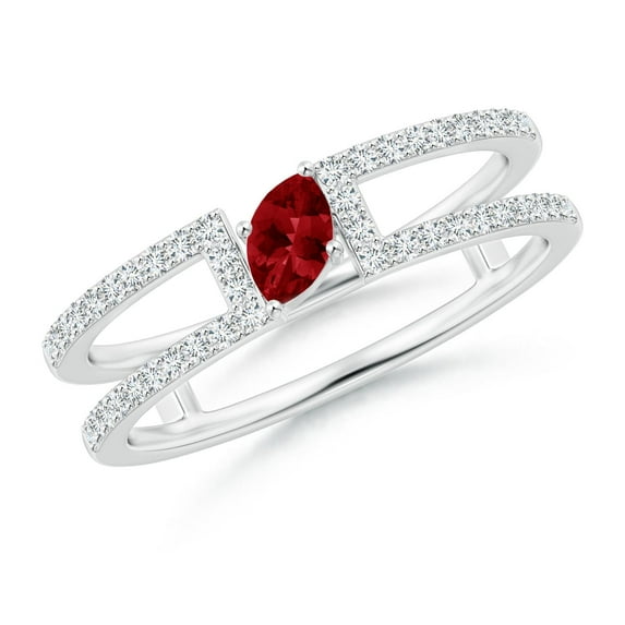 ANGARA Natural Tilted Marquise Ruby Parallel Split Shank Ring in 14K White Gold for Women (Size-5x2.5mm) | July Birthstone, Birthday, Anniversary, Jewelry Gift for Women | Natural Ruby Ring