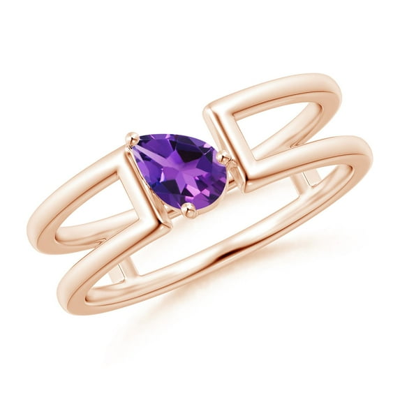 ANGARA Natural Tilted Pear Amethyst Solitaire Parallel Split Shank Ring in 14K Rose Gold for Women (Size-6x4mm) | February Birthstone, Anniversary, Jewelry Gift for Women | Natural Amethyst Ring