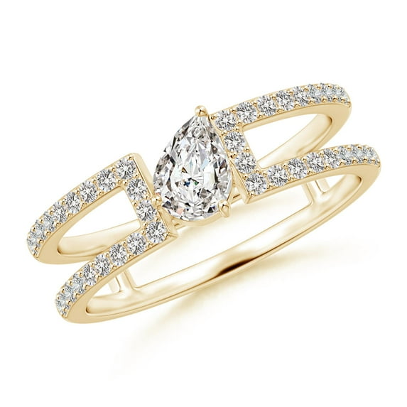 ANGARA Natural Tilted Pear Diamond Split Shank Ring in 14K Yellow Gold for Women (Size-6x4mm| Color-I-J| Clarity-I1-I2) | April Birthstone, Anniversary, Jewelry Gift for Women | Natural Diamond Ring