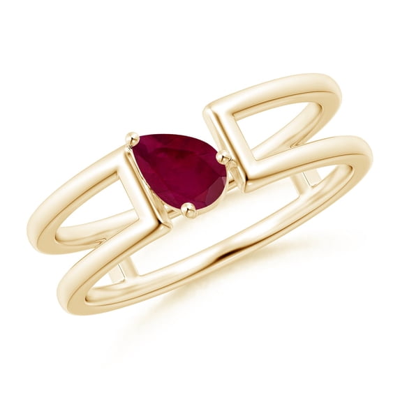 ANGARA Natural Tilted Pear Ruby Solitaire Parallel Split Shank Ring in 14K Yellow Gold for Women (Size-6x4mm) | July Birthstone Jewelry for Her