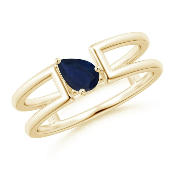 ANGARA Natural Tilted Pear Sapphire Solitaire Split Shank Ring in 14K Yellow Gold for Women (Size-6x4mm) | September Birthstone, Anniversary, Jewelry Gift for Women | Natural Blue Sapphire Ring