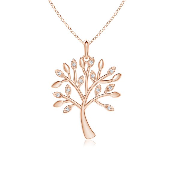 ANGARA Natural Tree of Life Diamond Pendant in 14K Rose Gold for Women (Size-1mm | Color-G | Clarity-VS2) | April Birthstone, Birthday, Anniversary, Jewelry Gift for Women | Natural Diamond Necklace