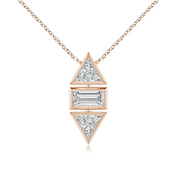 ANGARA Natural Triangle and Baguette Diamond Pendant in 14K Rose Gold for Women (Size-4mm| Color-H| Clarity-SI2) | April Birthstone, Anniversary, Jewelry Gift for Women | Natural Diamond Necklace