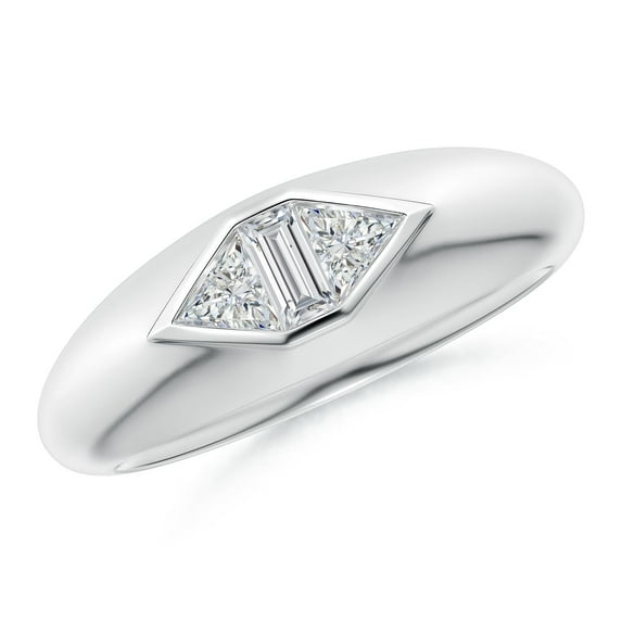 ANGARA Natural Triangle and Baguette Diamond Signet Ring in 14K White Gold for Women (Size-4mm| Color-H| Clarity-SI2) | April Birthstone, Anniversary, Jewelry Gift for Women | Natural Diamond Ring